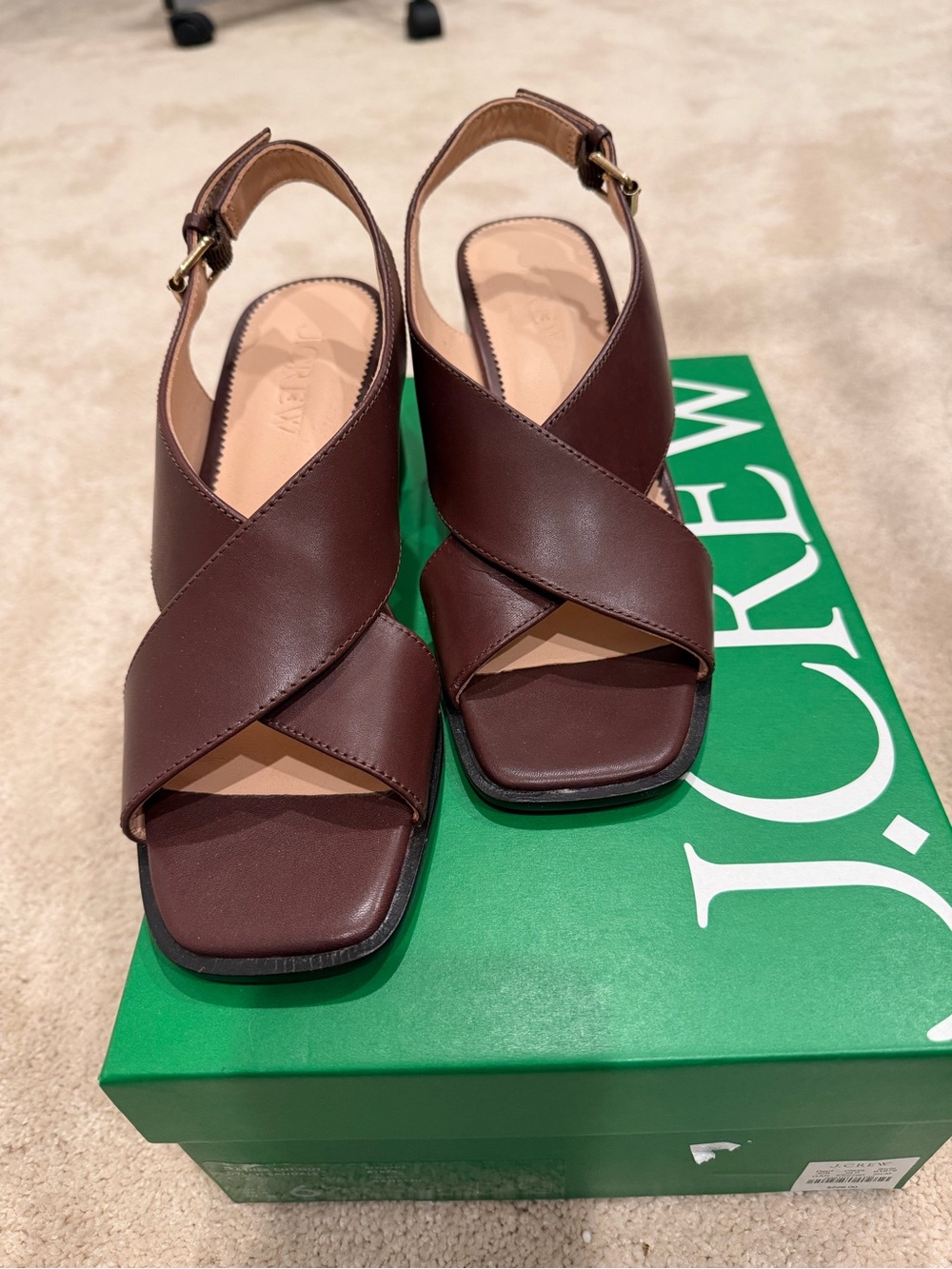 J. Crew Dark Brown Leather Crisscross Slingback Sandals
